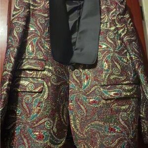 Men's Paisley Blazer with Gold Accents